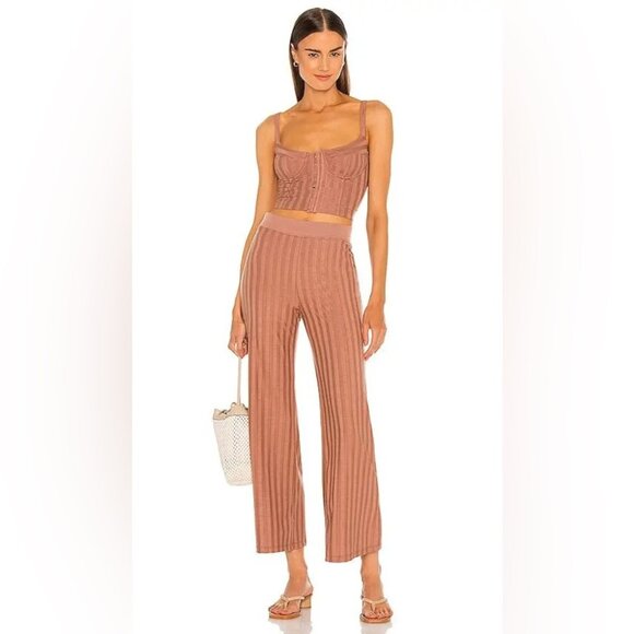 Jonathan Simkhai Celia Rib Wide Leg Pant Teak XS - Picture 2 of 5